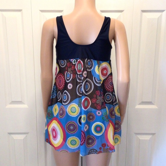 Womens Fashion Mesh Circle Print Tie Front Tankini Swimsuit Top Size Large - Picture 3 of 7